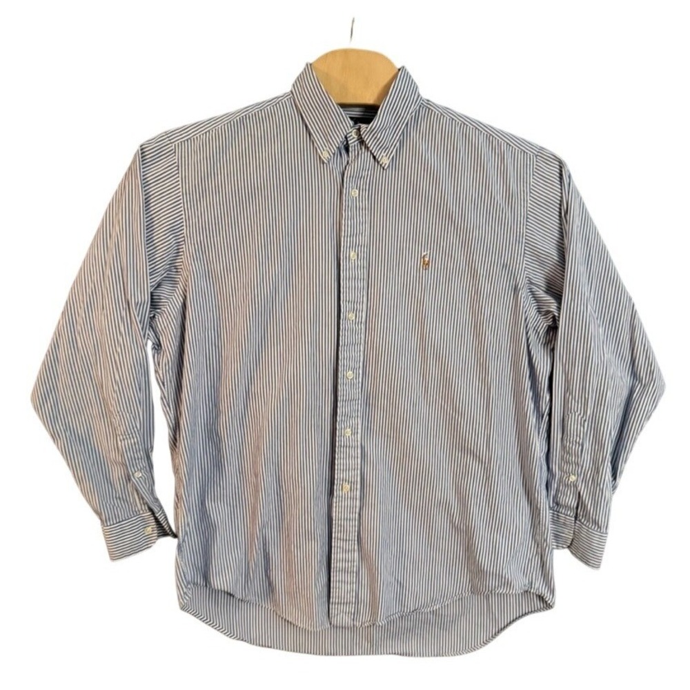 Ralph Lauren Yarmouth Mens 16.5 35 Blue White Striped Cotton Button Down Shirt